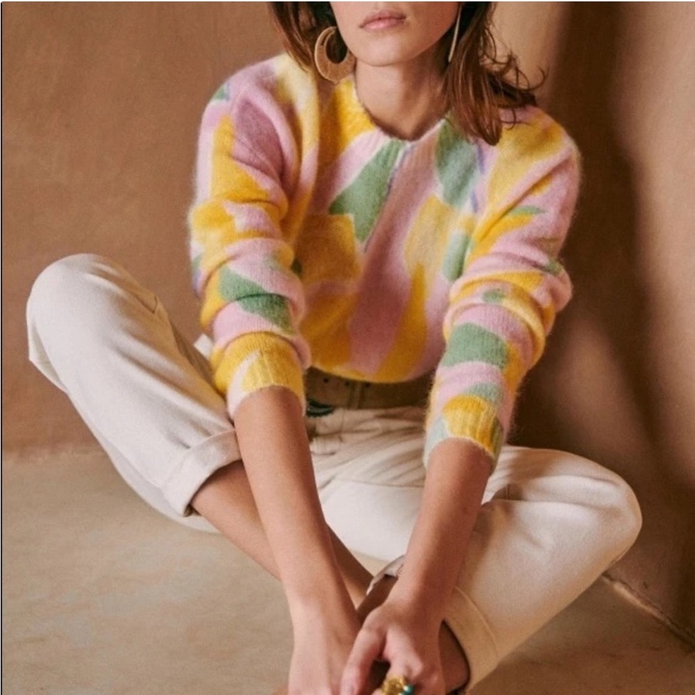 Sezane Bahia Floral Wool Mohair Sweater NWT